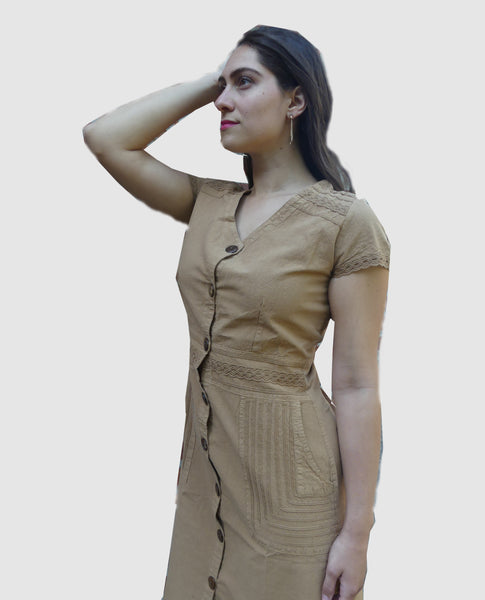 Designer Summer cotton dress- Megan Camel