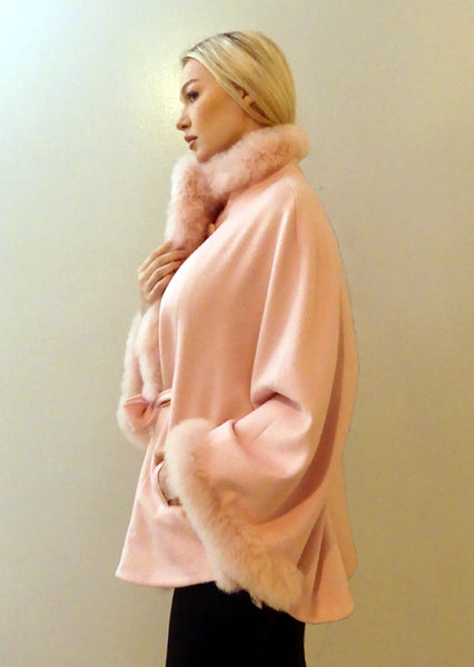 Mid Length Baby Alpaca Cape with Russian Hat - Channel Pink