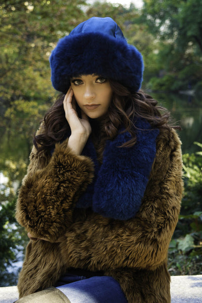 Alpaca Russian Hat & Stole - Royal Blue
