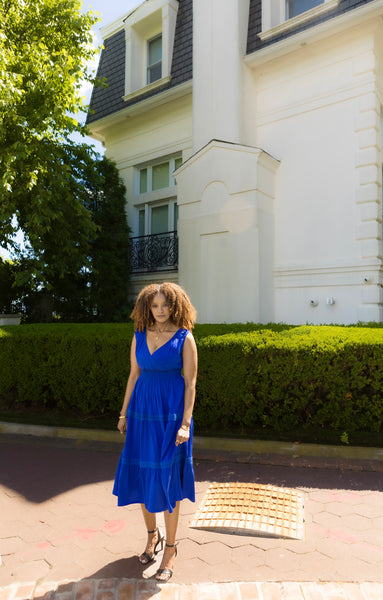 Summer Cotton Dress- Renata Royal  Blue