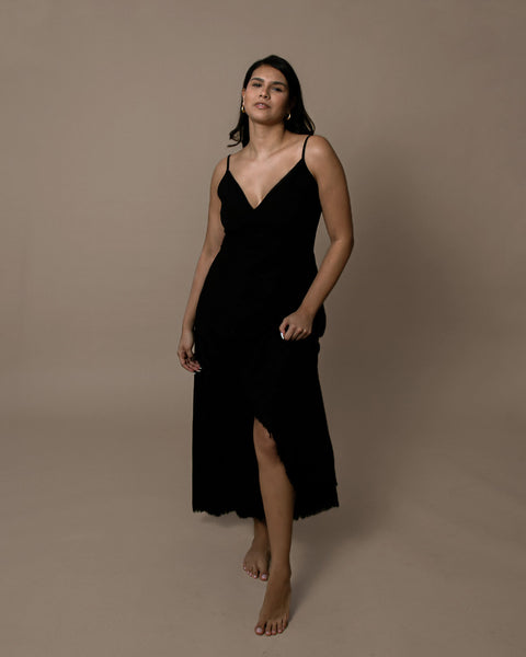 Designer Summer cotton dress- Natali Black Maxi