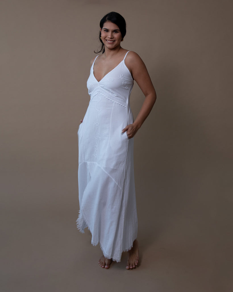 Designer Summer cotton dress- Nataly White Inca Heritage NYC Designer Summer cotton dress- Nataly White Inca Heritage NYC