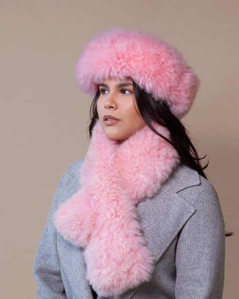 Alpaca Russian Hat & Stole - Channel Pink