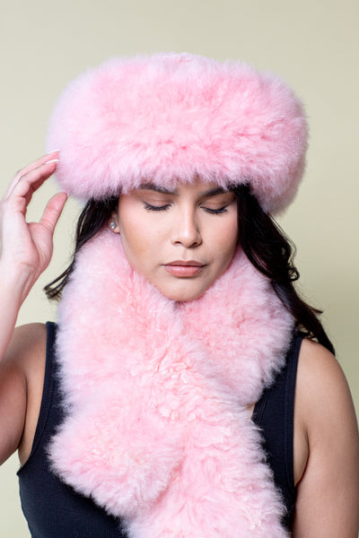 Alpaca Russian Hat & Stole - Channel Pink