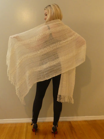 Alpaca Shawl Snow Off white Color