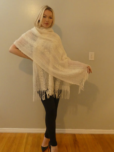 Alpaca Shawl Snow Off white Color
