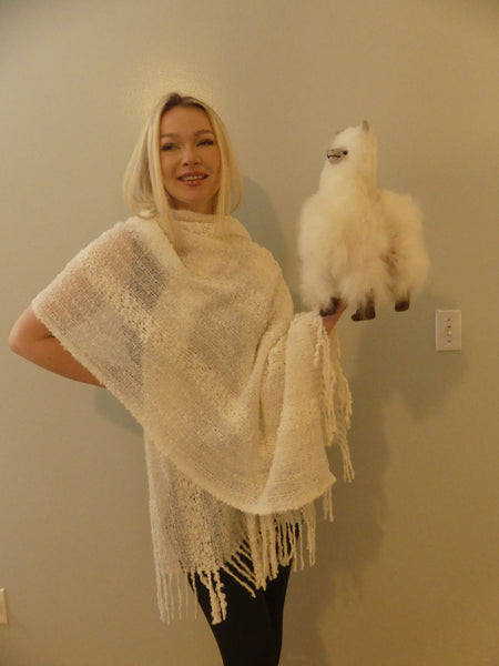 Alpaca Shawl Snow Off white Color
