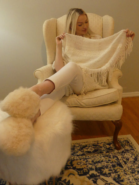 Alpaca Shawl Snow Off white Color