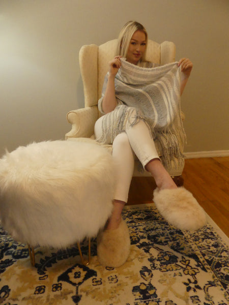 Alpaca Shawl Silver Off white