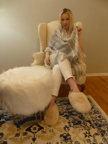 Alpaca Shawl Silver Off white