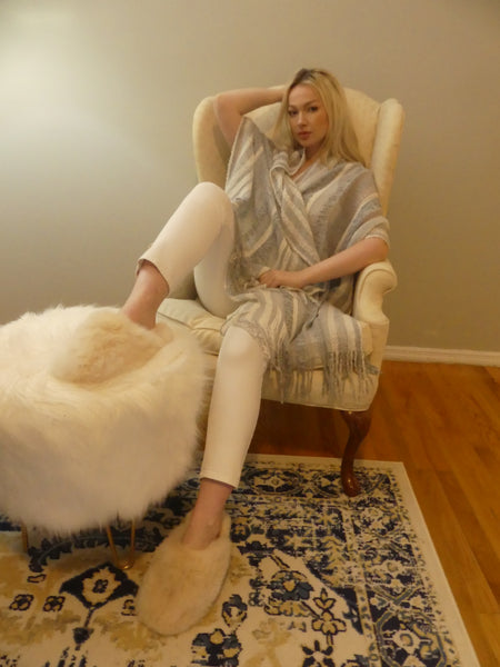 Alpaca Shawl Silver Off white