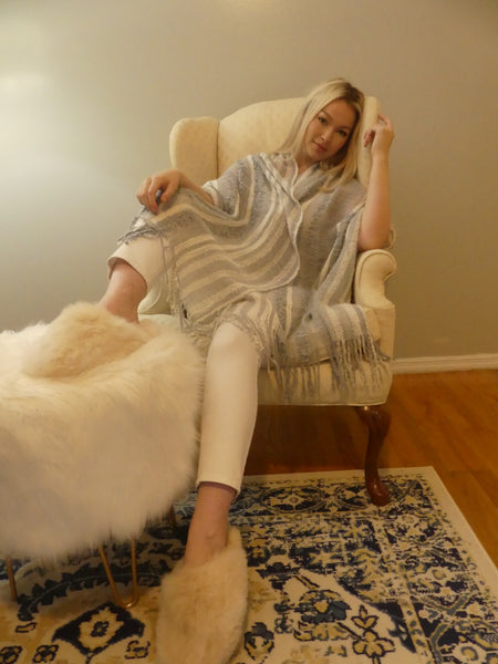 Alpaca Shawl Silver Off white