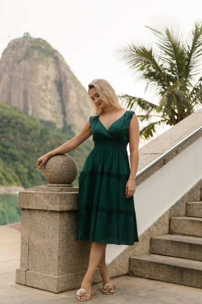 Summer Cotton Dress- Renata in Green