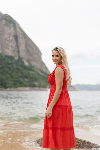 Summer Cotton Dress- Renata in Red