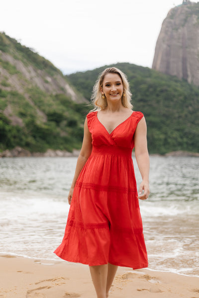 Summer Cotton Dress- Renata in Red