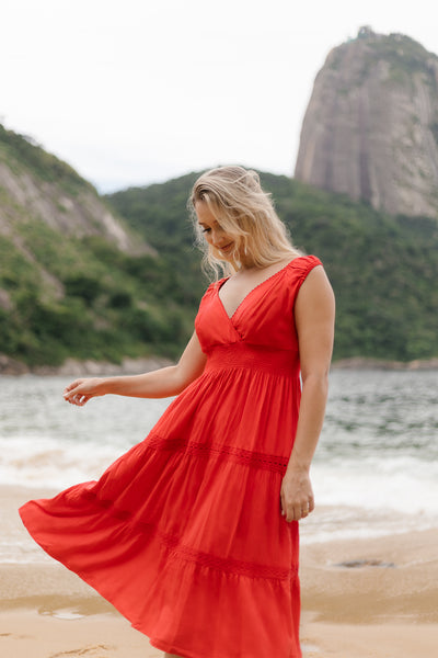 Summer Cotton Dress- Renata in Red