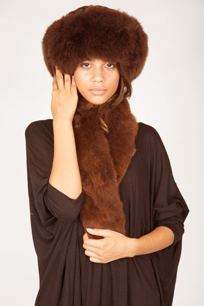 Alpaca Russian Hat & Stole - Brown