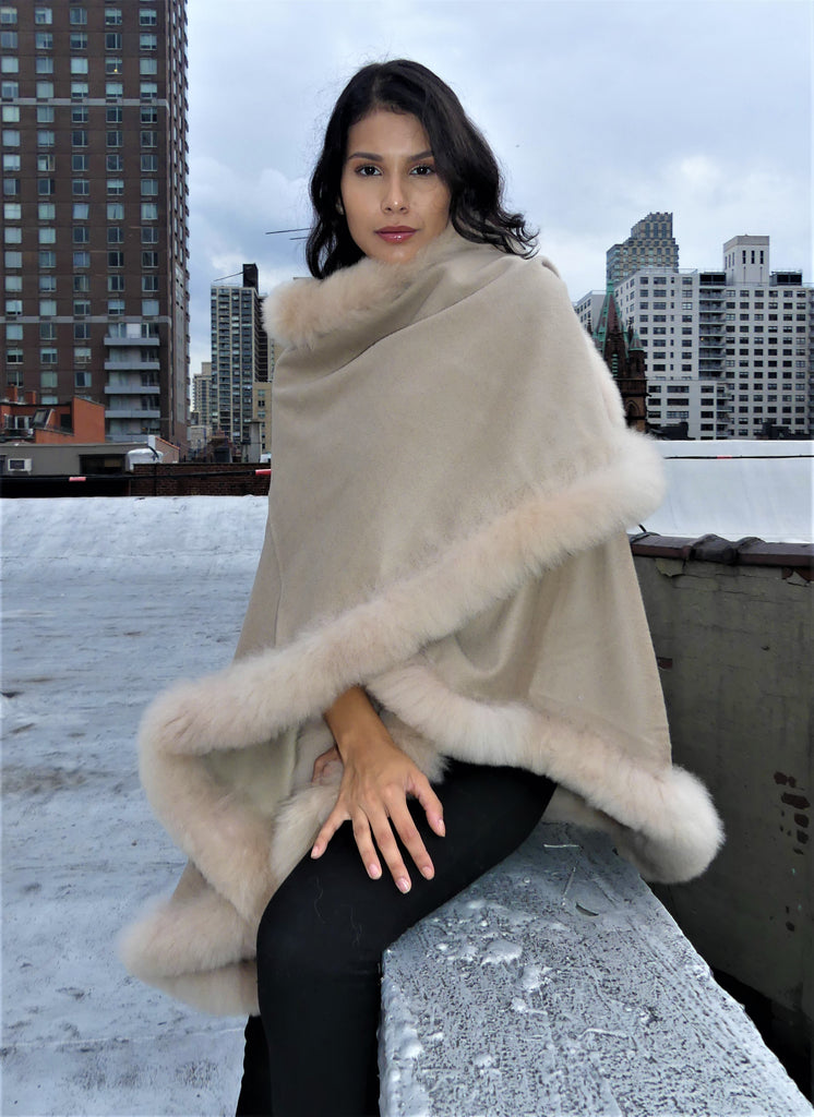 Full Length Alpaca Cape - Shawl - Champagne – Inca Heritage NYC