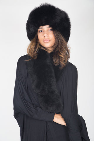 Alpaca Russian Hat & Stole Set- Black