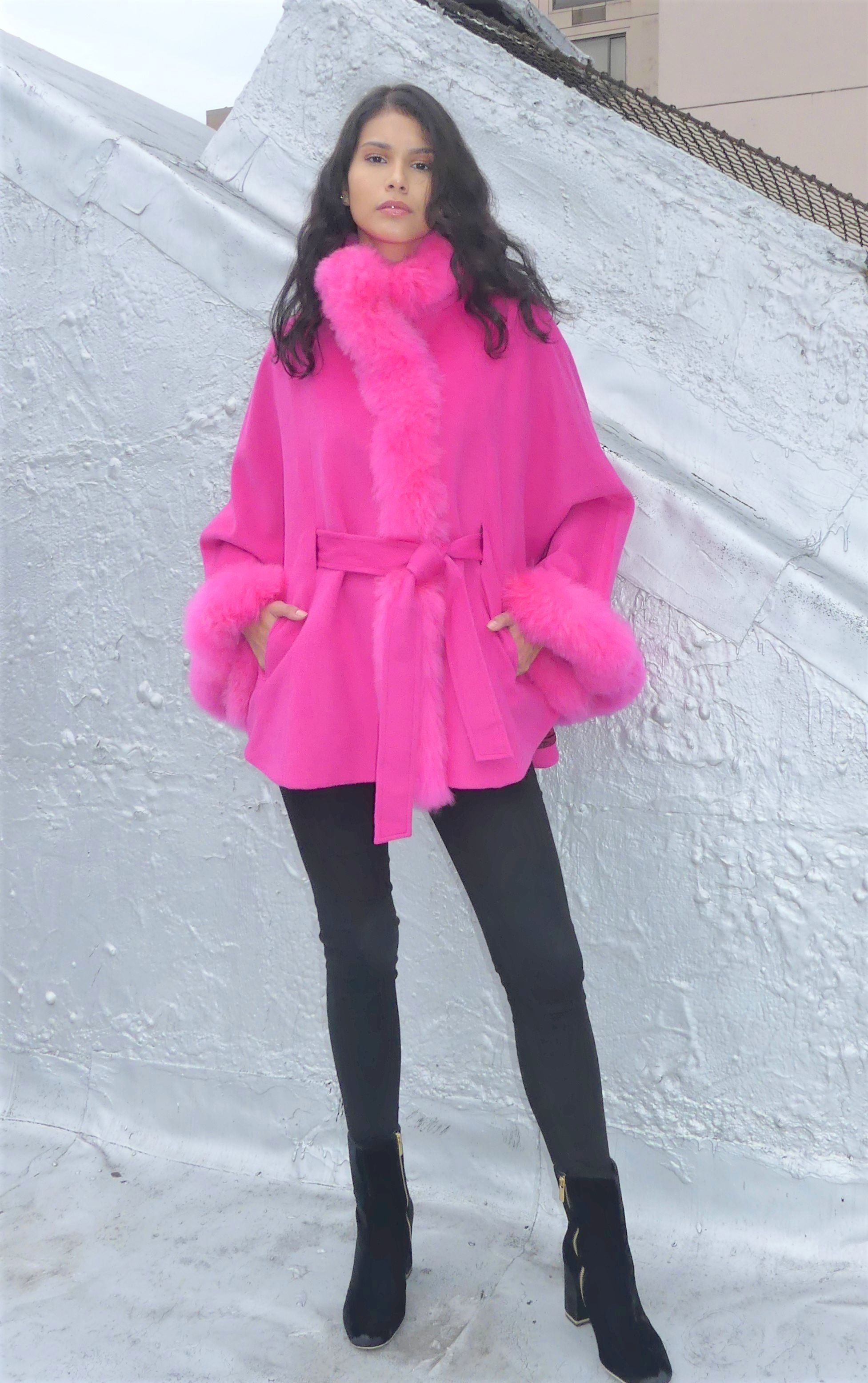 Mid Length Baby Alpaca Cape - Shawl - Hot Pink – Inca Heritage NYC