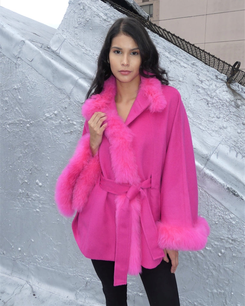 Mid Length Baby Alpaca Cape - Shawl - Hot Pink – Inca Heritage NYC