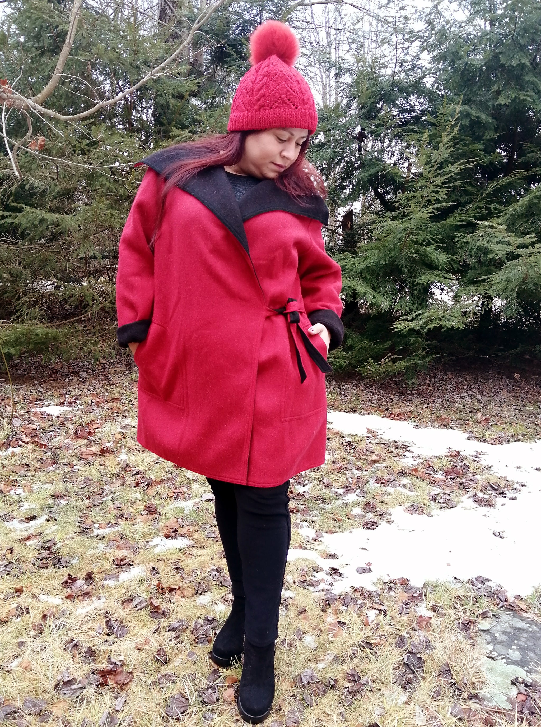 Alpaca Coat - Red / Black (Reversible) with Belt – Inca Heritage NYC