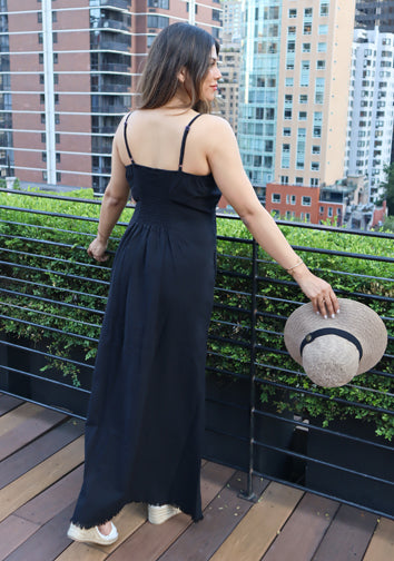 Designer Summer cotton dress- Natali Black Maxi – Inca Heritage NYC