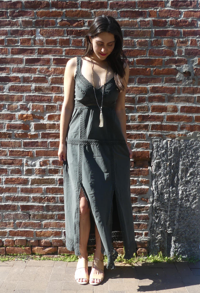 Designer Summer Cotton Dress- Denise Forest Green Inca Heritage NYC Designer Summer Cotton Dress- Denise Forest Green Inca Heritage NYC