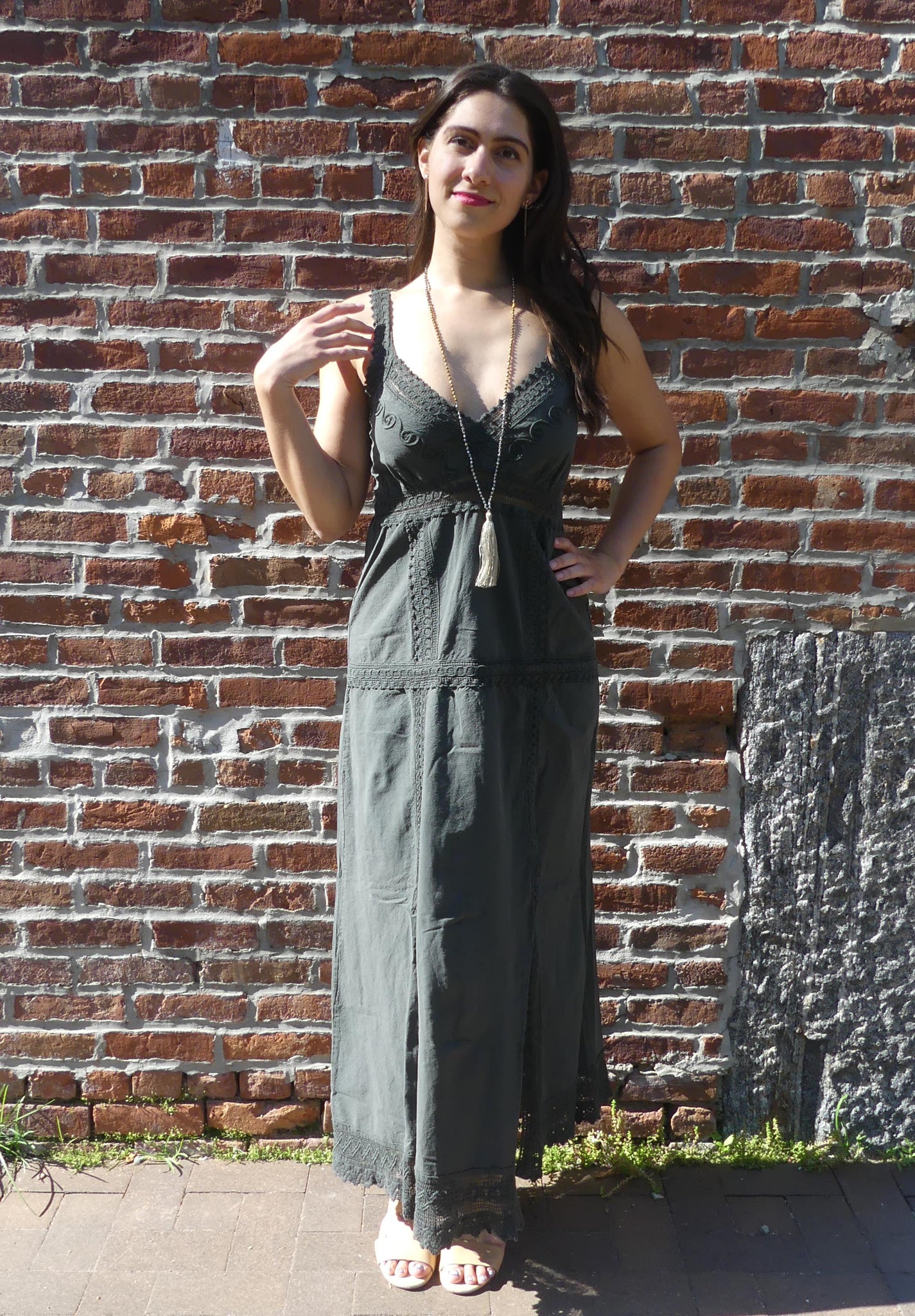 Designer Summer Cotton Dress- Denise Forest Green Inca Heritage NYC Designer Summer Cotton Dress- Denise Forest Green Inca Heritage NYC