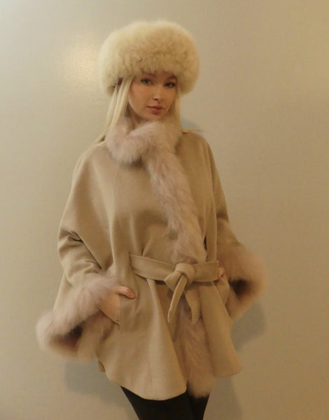 Mid Length Baby Alpaca Cape - Coat Champagne Ivory color
