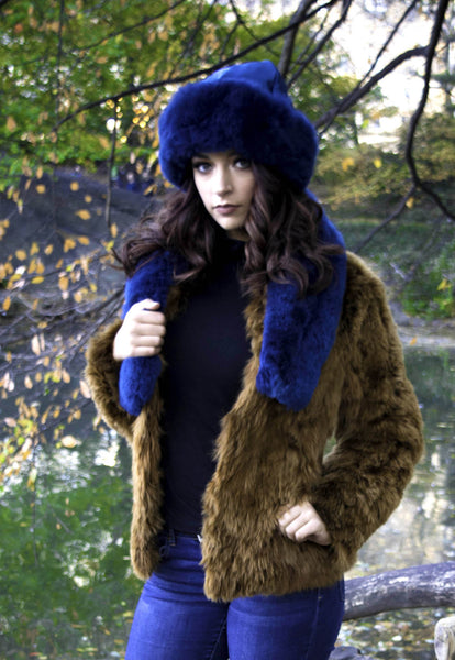 Alpaca Russian Hat & Stole - Royal Blue