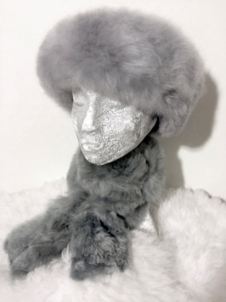 Alpaca Russian Hat & Stole - Silver Gray