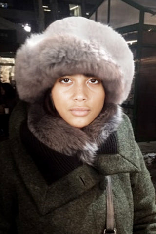 Alpaca Russian Hat & Stole - Silver Gray